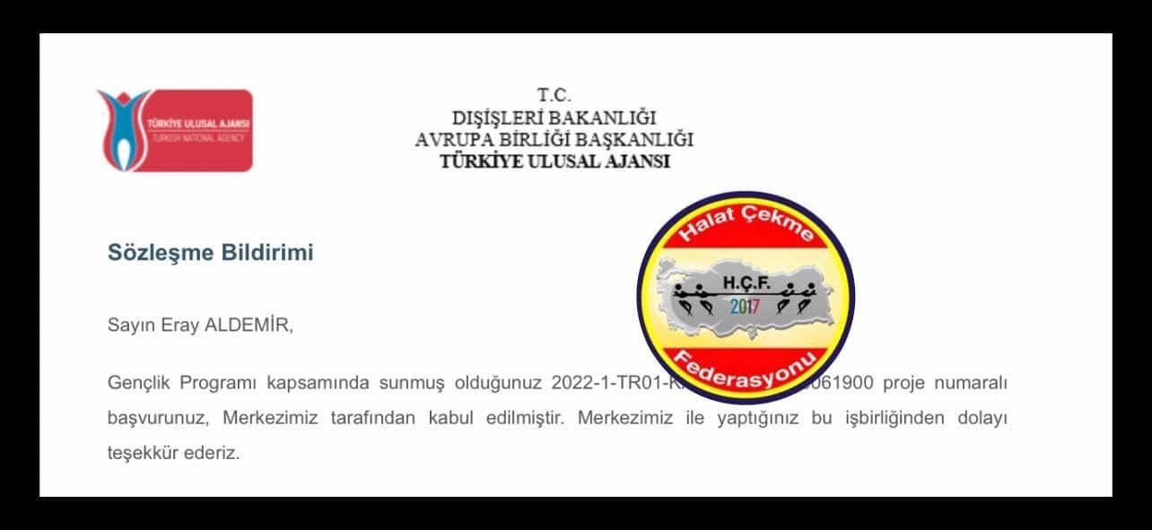 Federasyonumuza Erasmus Projesi Kabul ve Teşekkür Mektubu